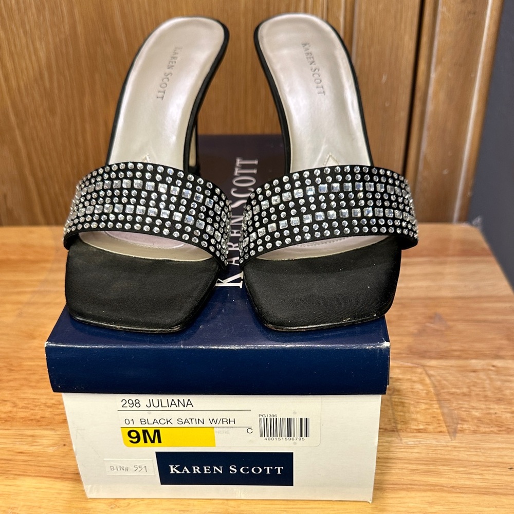 Karen Scott Black Heels with Rhinestone Accents